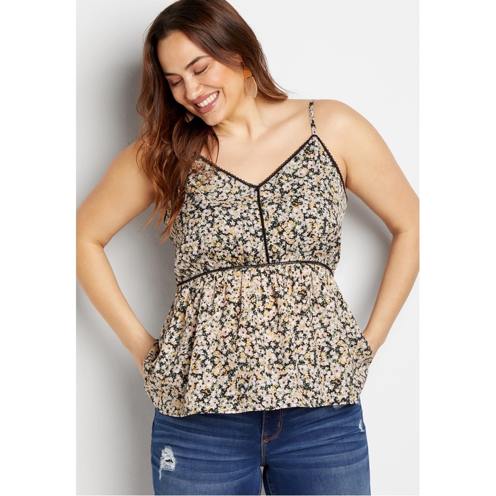 ✨NWT✨ Maurices Floral Peplum Tank Top - Black - Size 2X